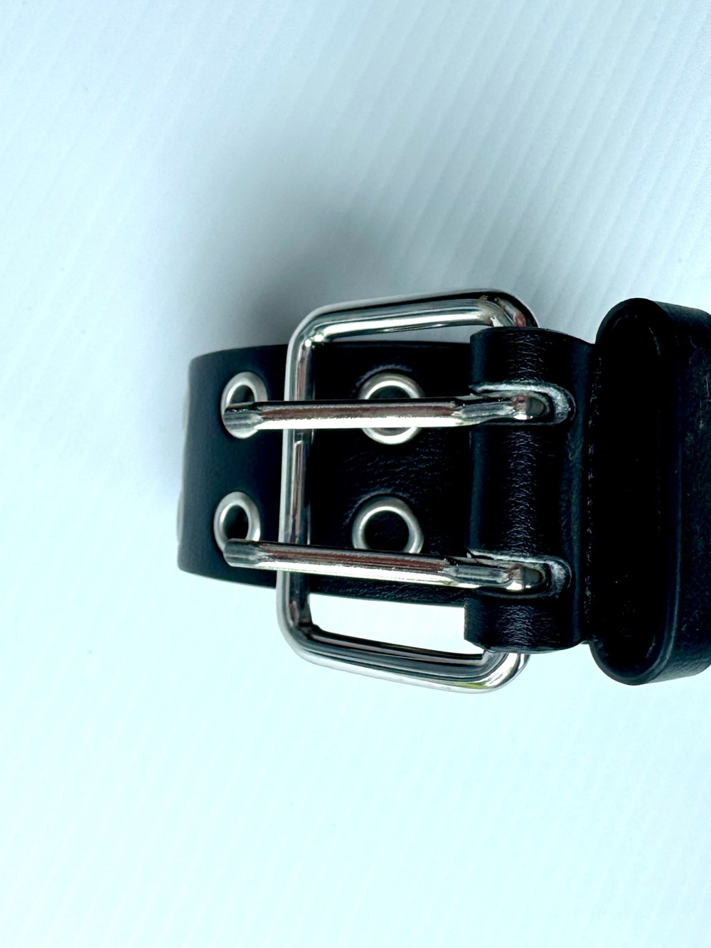 Black Double-Row Grommet Belt with Silver Buckle - Picture 4 of 6